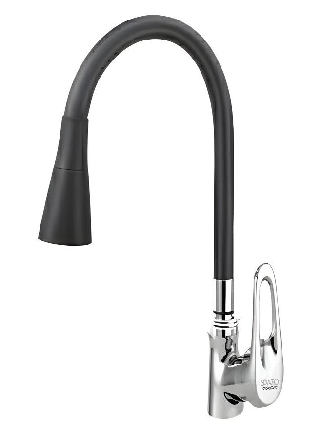 SPAZIO Hexa Brass Swan Neck with 360 Degree Flexible Silicon Hose & Dual Flow Pattern, Hot/Cold Water for Kitchen Sink, Wash Basin Faucets Taps, Chrome Finish with Quarter Turn Brass Disc Pillar Cock - Image 1
